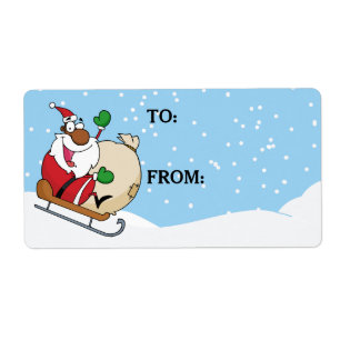 Black Santa Clause on Sleigh Printed Gift Label