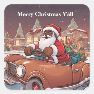 Black Santa Delivering Gifts Cute Retro Sticker