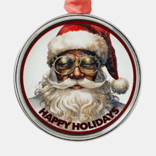 Black Santa Happy Holiday Kwanzaa African American Metal Ornament