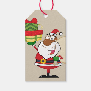 Black Santa Holding Gifts Paper Gift Tag
