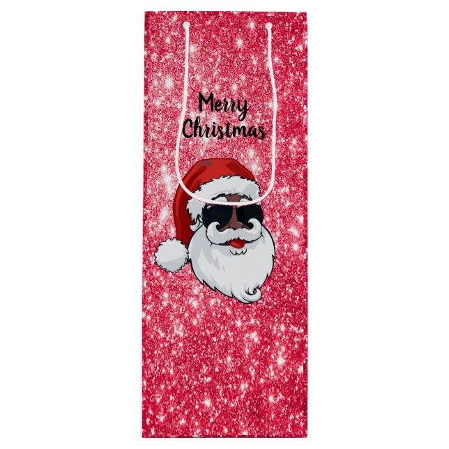 Black Santa Holiday Gift Bah Wine Gift Bag (Front)