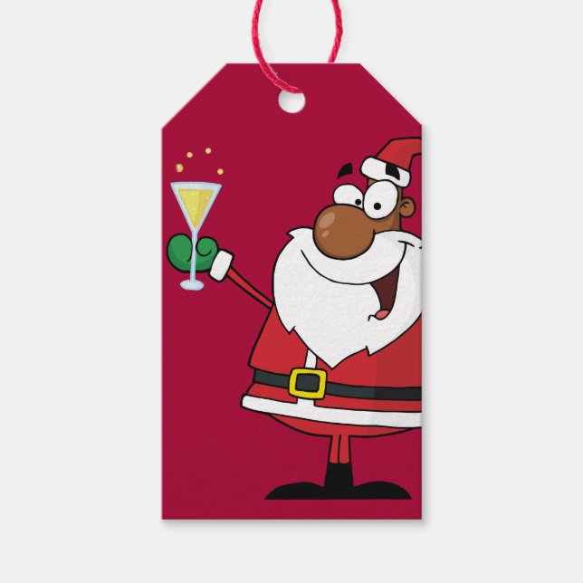 Black Santa Holiday Toast Paper Gift Tag (Front)