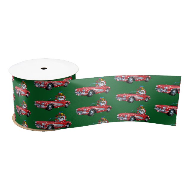 Black Santa in a Sports Car Satin Ribbon (Spool)