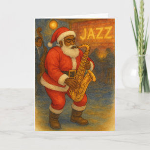 Black Santa Jazz Saxophone Christmas Card