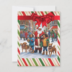 Black Santa Kids Dogs Christmas Tree Holiday Card