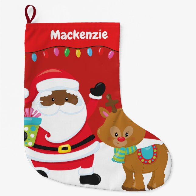 Black Santa Large Christmas Stocking (Front)