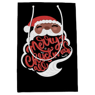 Black Santa Merry Christmas All, Black Medium Gift Bag