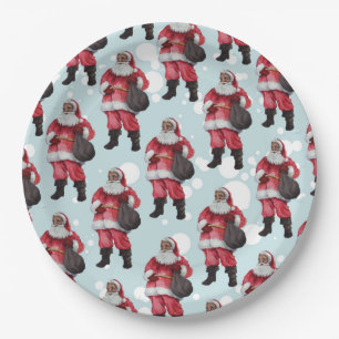 Black Santa Party Decor Christmas Plates