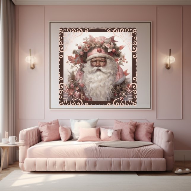 Black Santa Portrait: Soft Pinks & Earth Tones Poster (Creator Uploaded)