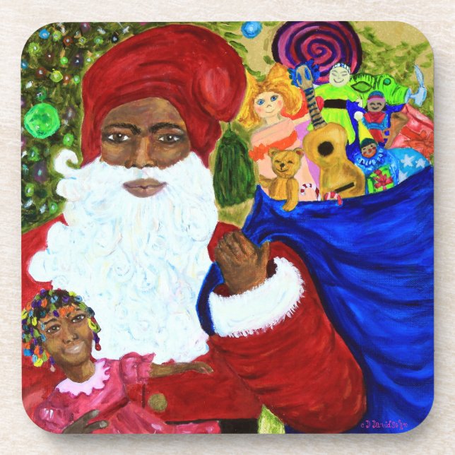 Black Santa Set of Designer Coasters - Christmas (Front)