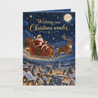 Black Santa Starry Sleigh Christmas Wonder Card