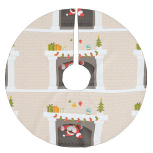 black santa stuck fireplace christmas tree skirt