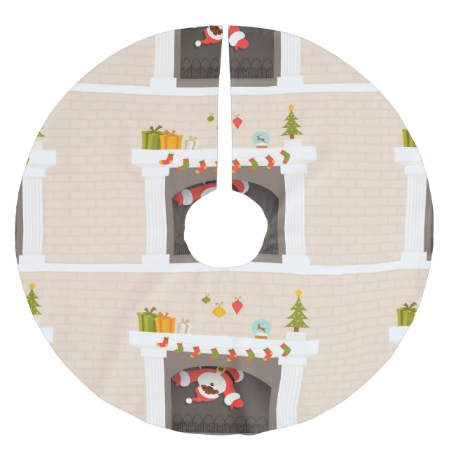 black santa stuck fireplace christmas tree skirt (Front)