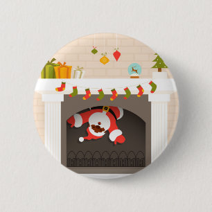 black santa stuck in fireplace 6 cm round badge