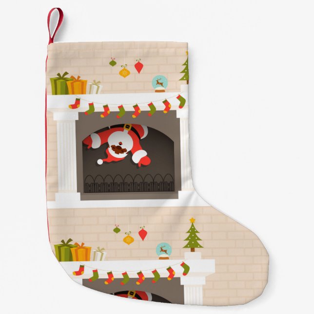 black santa stuck in fireplace christmas stocking (Front)