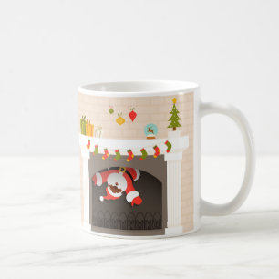 black santa stuck in fireplace coffee mug