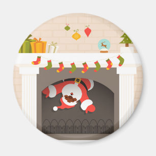 black santa stuck in fireplace magnet
