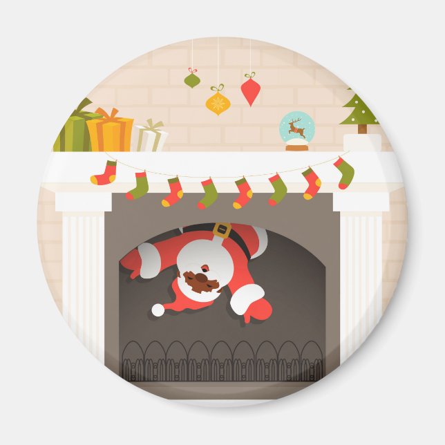 black santa stuck in fireplace magnet (Front)