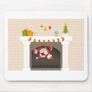 black santa stuck in fireplace mouse pad