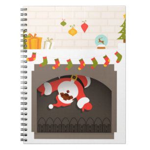 black santa stuck in fireplace notebook