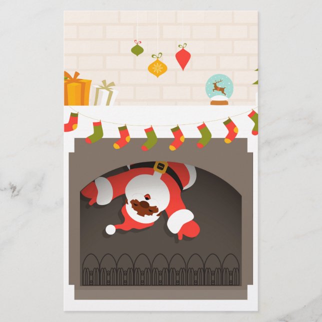 black santa stuck in fireplace stationery (Front)