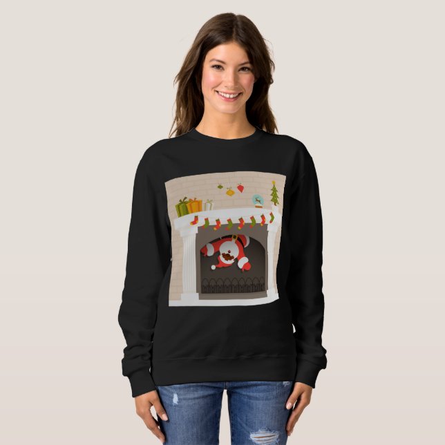 black santa stuck in fireplace womens sweatshirt (Front Full)