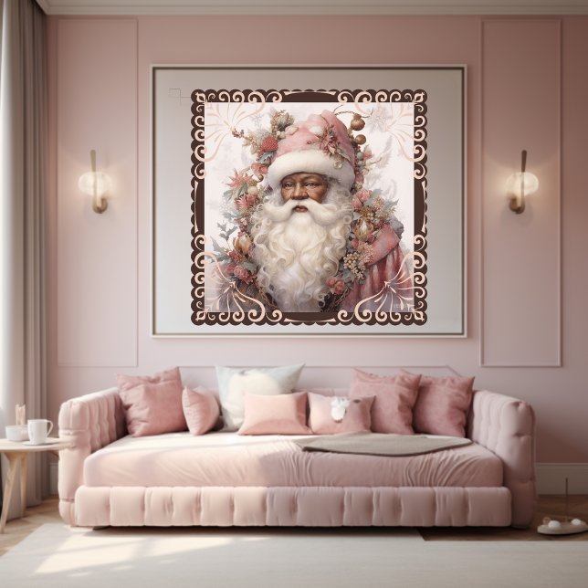 Black Santa Surrounded by Soft Pink Nature Poster (Creator Uploaded)