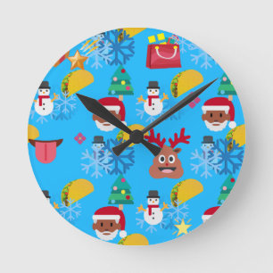 black santa taco christmas round clock