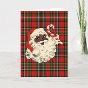 Black Santa with Candy Cane Plaid Holiday Card