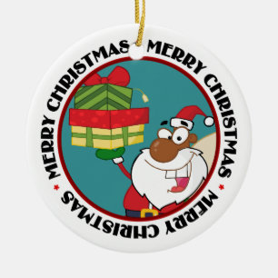 Black Santa with Gifts Ceramic Tree Decoration