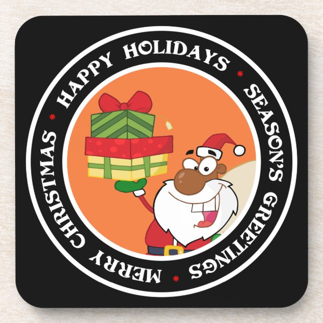 Black Santa with Gifts Coaster (Front)