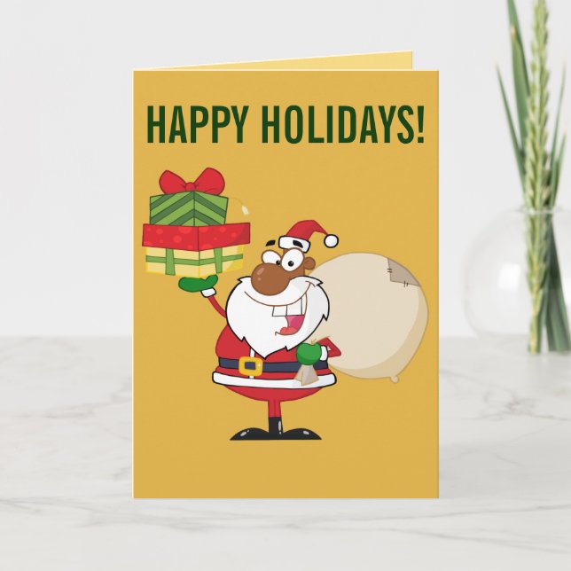 Black Santa with Gifts Holiday Card (Front)