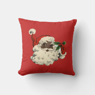 Black Santa with Holly Cushion