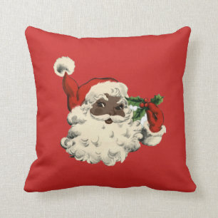 Black Santa with Holly Cushion