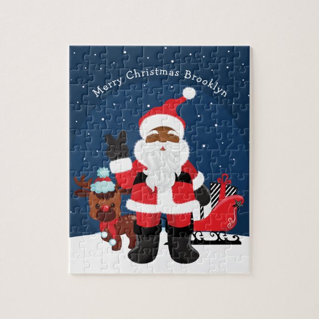 Black Santa with Sleigh Jigsaw Puzzle (Vertical)