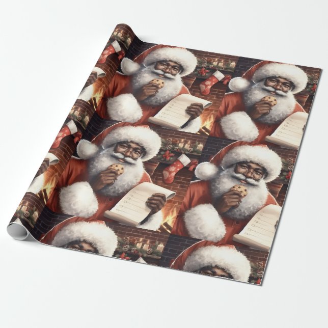 Black Santa Wrapping Paper (Unrolled)