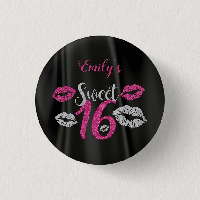 Black Satin And Pink And Grey Glitter 3 Cm Round Badge (Front)