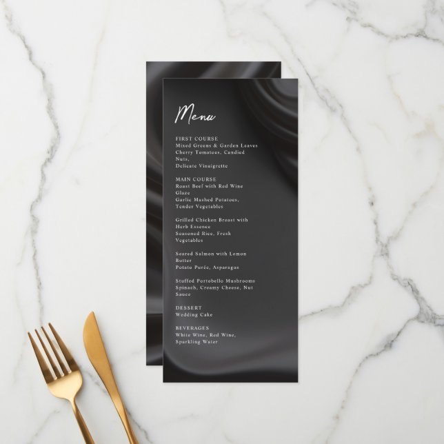 Black satin elegance wedding menu (Front/Back In Situ)