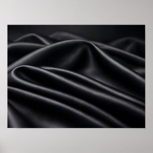 Black Satin Fabric Flowing Fold Texture Poster