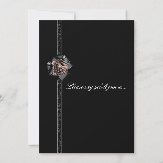 Black Satin Peony Gothic Birthday Invitation (Front)