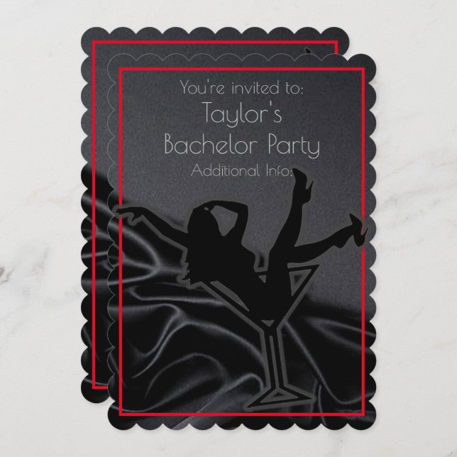Black Satin Silhouette Bachelor Party Invitation (Front/Back)