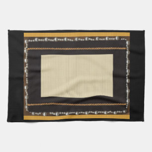 Black Satin Silk Fabric Photo Frame Embellished Wi Tea Towel