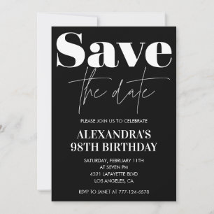 Black Save the date 98th birthday Invitation
