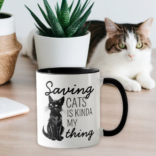 Black Saving Cats Cat Lover Mug