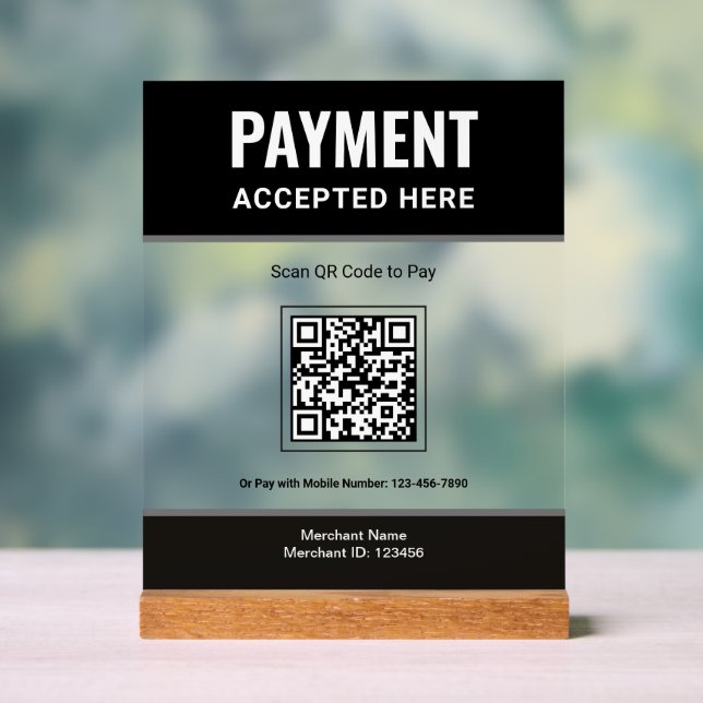 Black Scan to Pay QR Code Business Payment Acrylic Sign (Neutral)