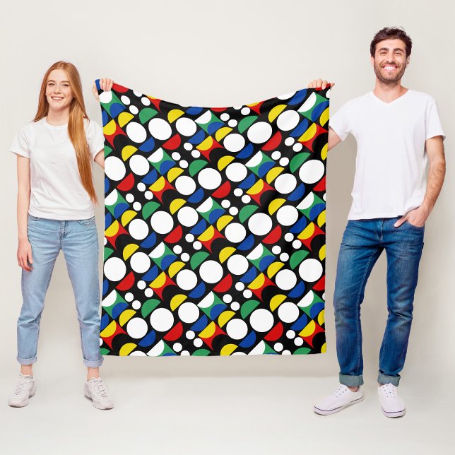 Black Scandinavian Bauhaus Mid-Century Pattern Fleece Blanket (Creator Uploaded)