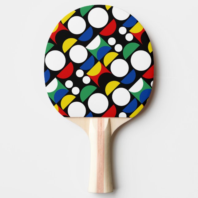 Black Scandinavian Bauhaus Mid-Century Pattern Ping Pong Paddle (Front)