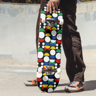 Black Scandinavian Bauhaus Mid-Century Pattern Skateboard