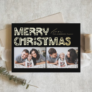 Black Scandinavian Two Photo Christmas Foil Holiday Card