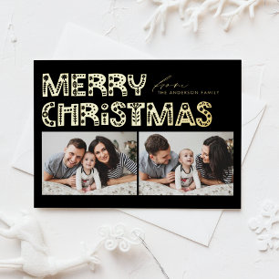 Black Scandinavian Two Photo Christmas Foil Holiday Postcard